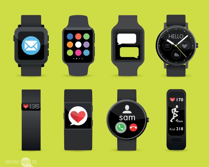 Different types of digital health tools, including smartwatches.