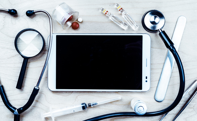 Digital health tools including tablet and stethoscope